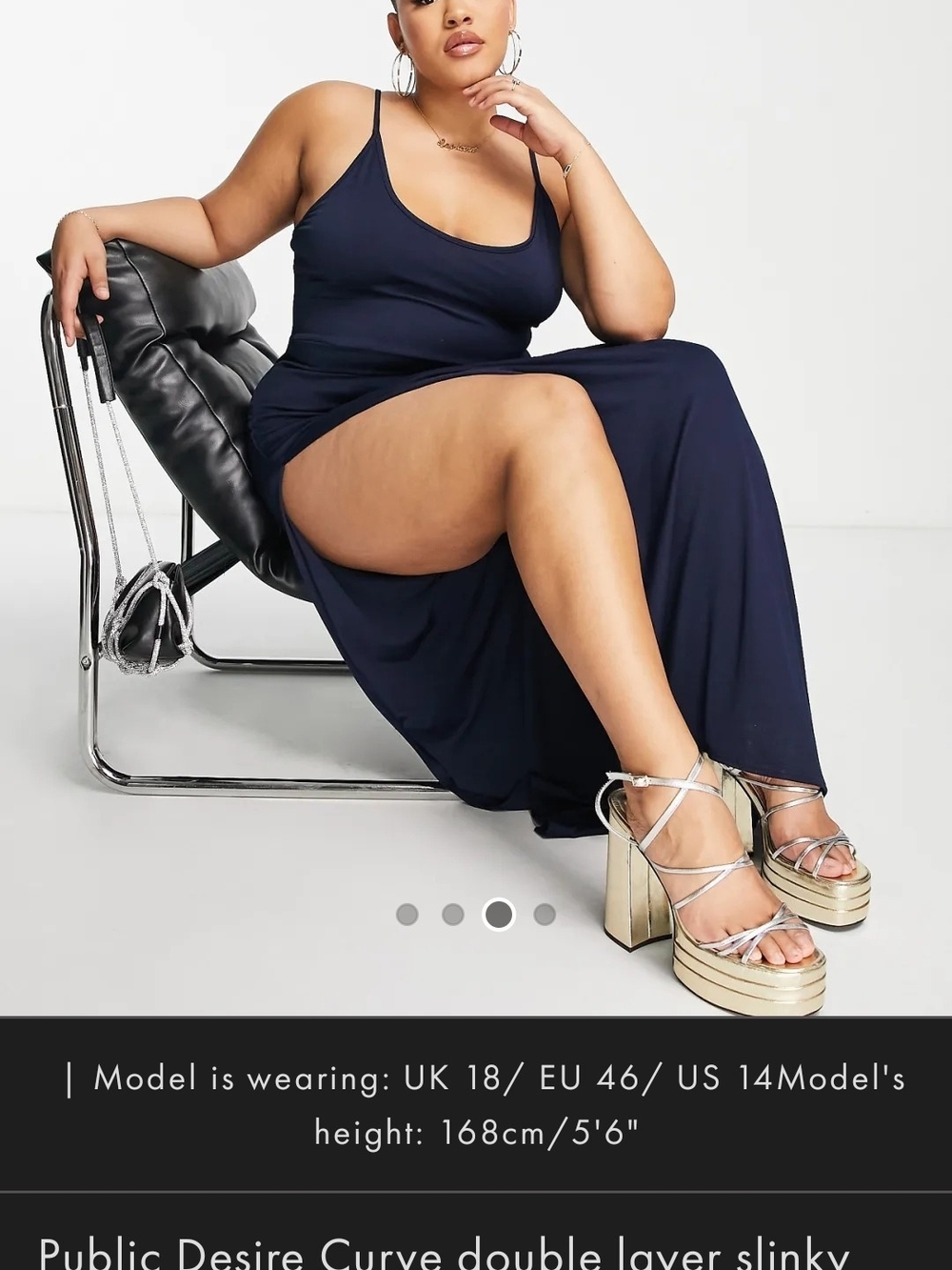 ASOS Curve Navy Blue Maxi Slip Dress with Side Thigh Split